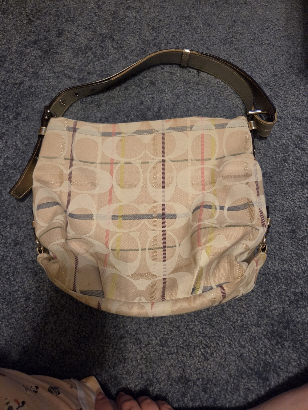 Coach Beige Signature Jacquard Shoulder Bag with Multicolor Stripes